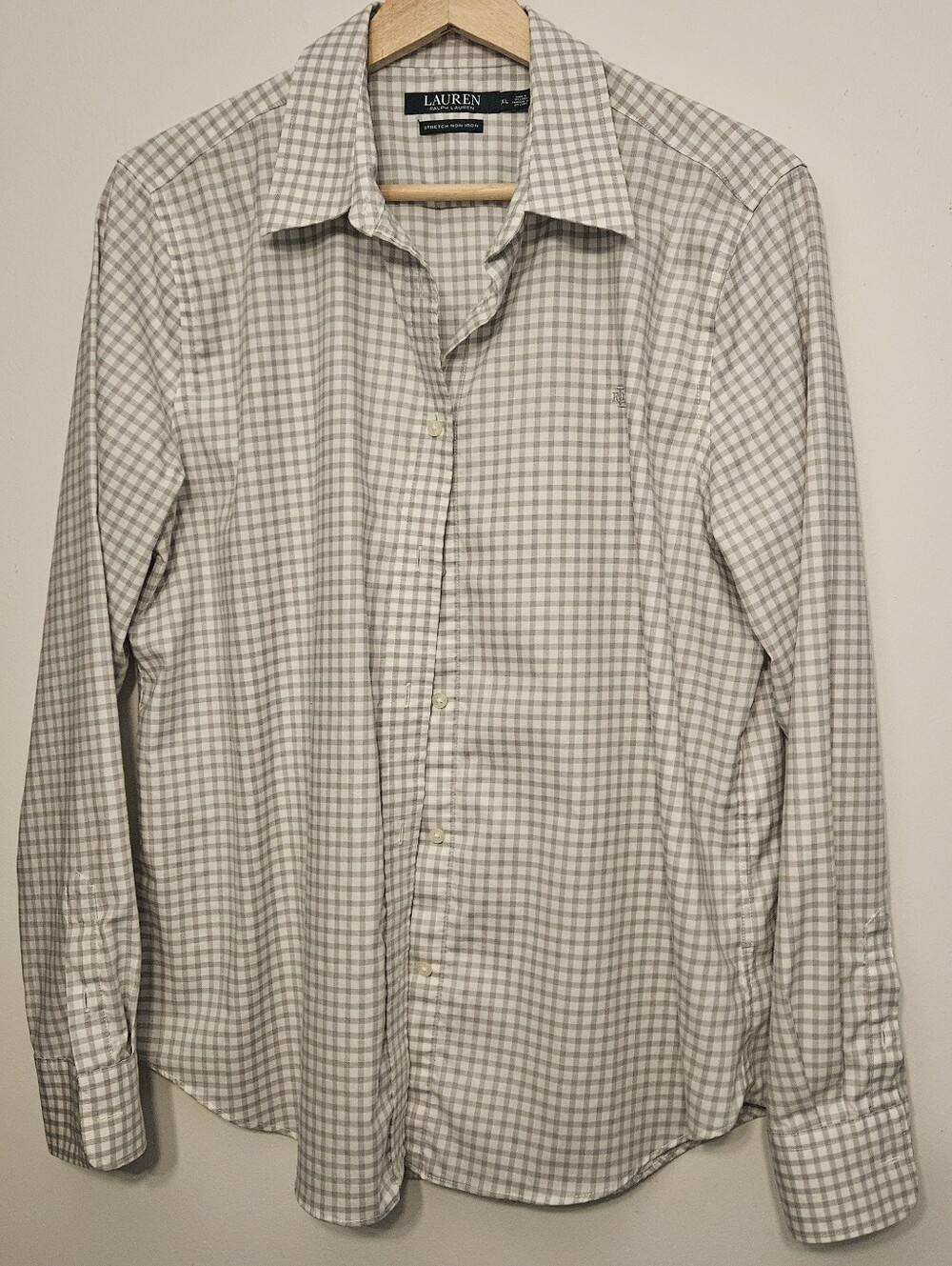 Lauren Ralph Lauren Stretch Non-iron Button Down Shirt, Gray & White, Size XL